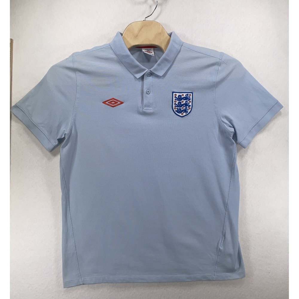 Men's Umbro England Soccer Polo Shirt Blue Short Sleeve Collared Top Size XXL C3